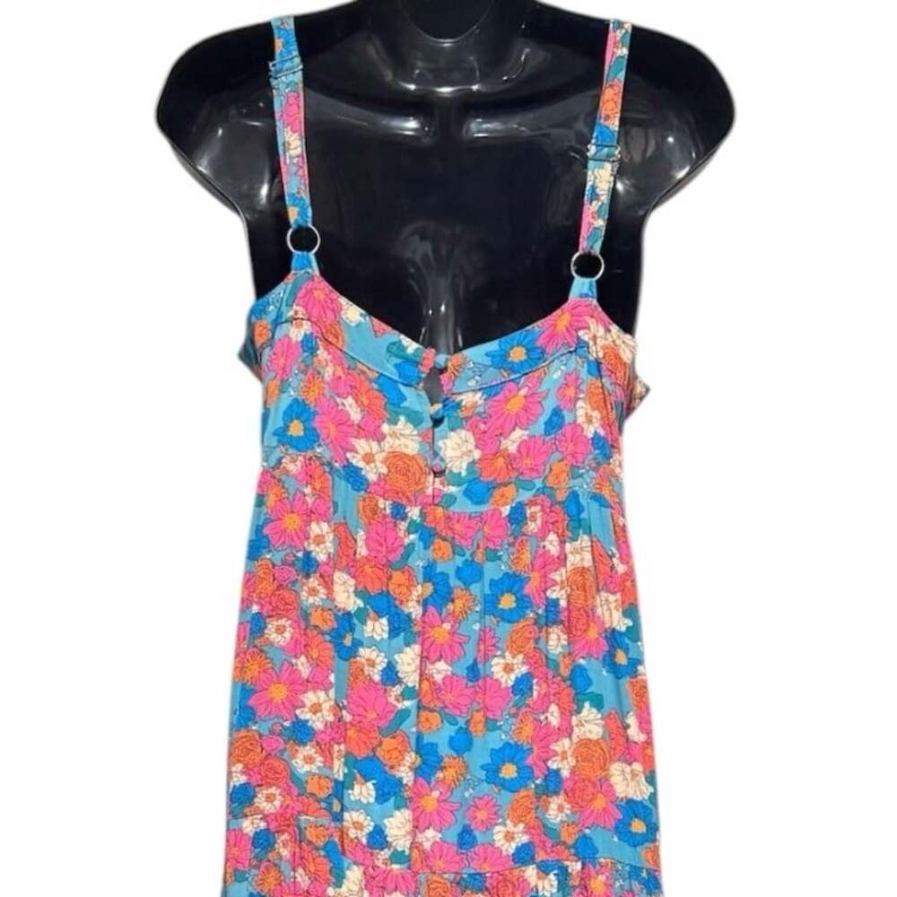 Natural Life Sz S Patricia Tiered Blue Pink Beach Boho Maxi Dress Pockets - Picture 4 of 8